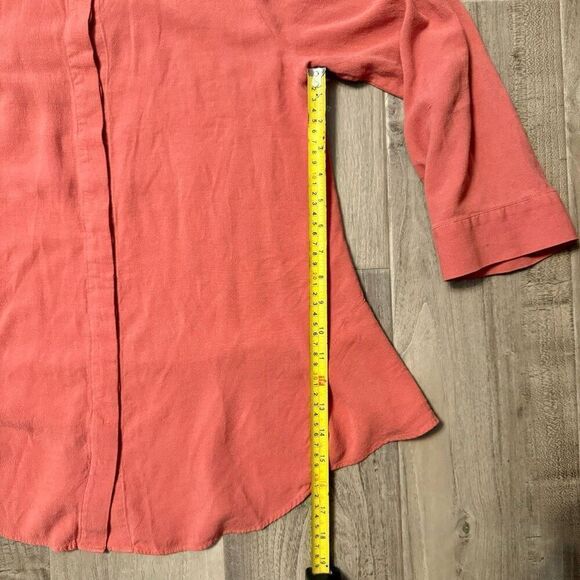 Soft Surroundings Tunic Top Orange Cotton Gauzy Button Up Shirt Over Sized Long - Picture 6 of 7